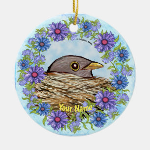 Vogel-im-Nest-Ornament Keramik Ornament