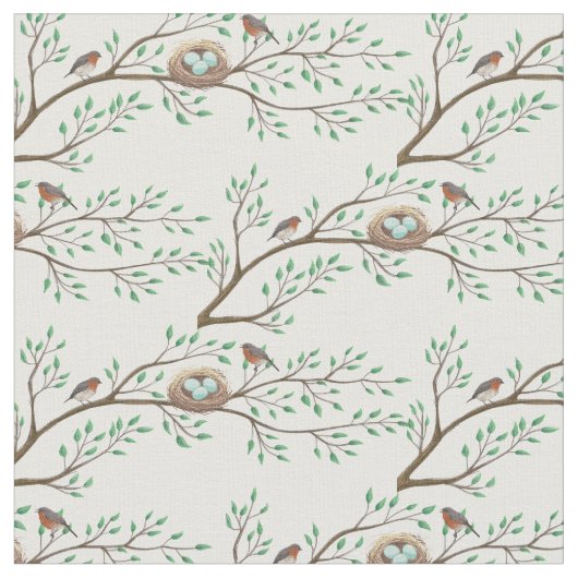 Vögel im Nest Spring Woodland Niedlich Baby Kinder Stoff (Nahaufnahme)
