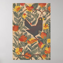 Vogel im orangefarbenen Druck Poster