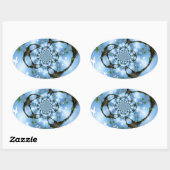 Vögel im Paradies Weiß und Blau Ovaler Aufkleber (Blatt)