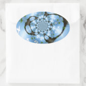 Vögel im Paradies Weiß und Blau Ovaler Aufkleber (Tasche)