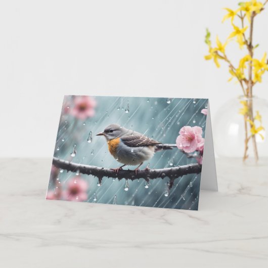 Vogel im Regen-Beileid Karte (Gelbe Blume)