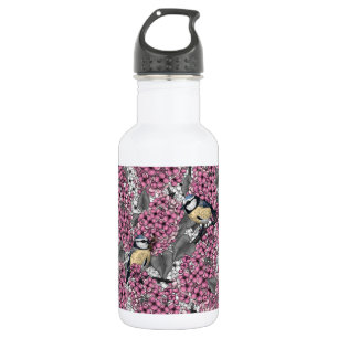 Vögel im Rosa-lila-Garten Edelstahlflasche