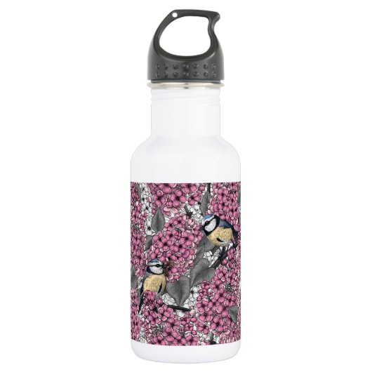 Vögel im Rosa-lila-Garten Edelstahlflasche (Vorderseite)