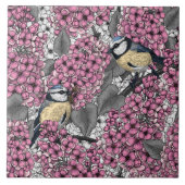 Vögel im Rosa-lila-Garten Fliese (Vorderseite)
