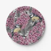 Vögel im Rosa-lila-Garten Pappteller (Vorderseite)