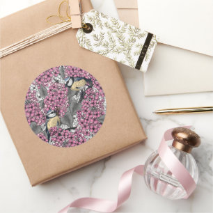 Vögel im Rosa-lila-Garten Runder Aufkleber