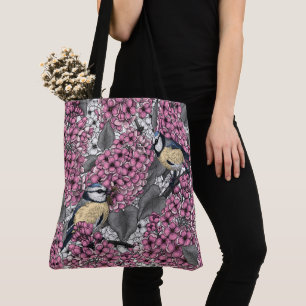 Vögel im Rosa-lila-Garten Tasche