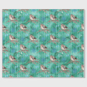 Vögel im Schnee - grüner Hintergrund Geschenkpapier (Flach)