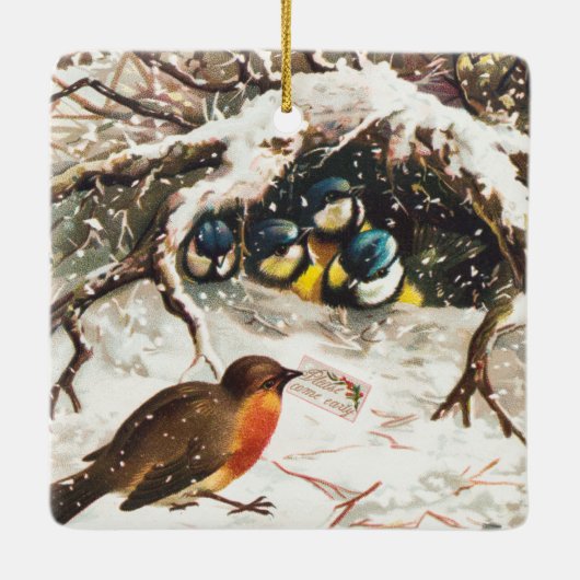 Vögel im Schnee Keramikornament (Rückseite)