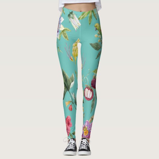 Vögel im Sommer und Blume Leggings (Vorderseite)