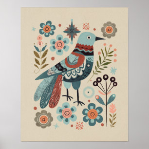 Vogel im Wald - Kuckuck in Blüten Volkskunst Poster