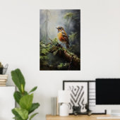 Vogel im Wald Wandbild, Vogel rustikal, Botanik Poster (Heimbüro)