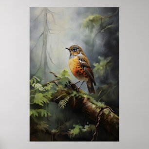 Vogel im Wald Wandbild, Vogel Rustikal, Botanisch Poster