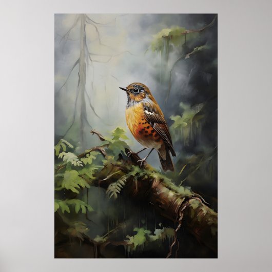 Vogel im Wald Wandbild, Vogel Rustikal, Botanisch Poster (Vorne)