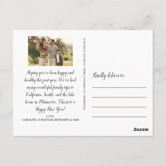 Vögel im Weihnachtsbaum Happy Holiday Family Foto Postkarte (Rückseite)