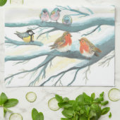 Vögel im weißen Winter Geschirrtuch (Gefaltet)