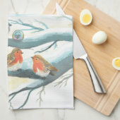 Vögel im weißen Winter Geschirrtuch (Viertel Falte)