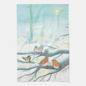 Vögel im weißen Winter Geschirrtuch (Vertikal)