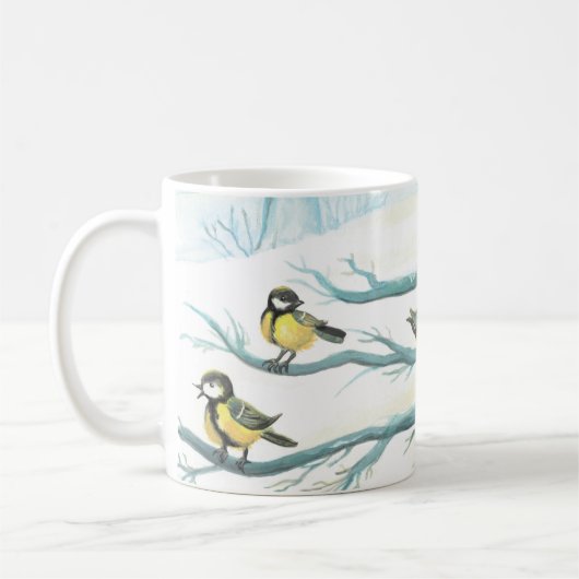 Vögel im weißen Winter Kaffeetasse (Links)