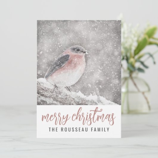 Vogel im Winter Schnee Frohe Weihnachten (Stehend Vorderseite)