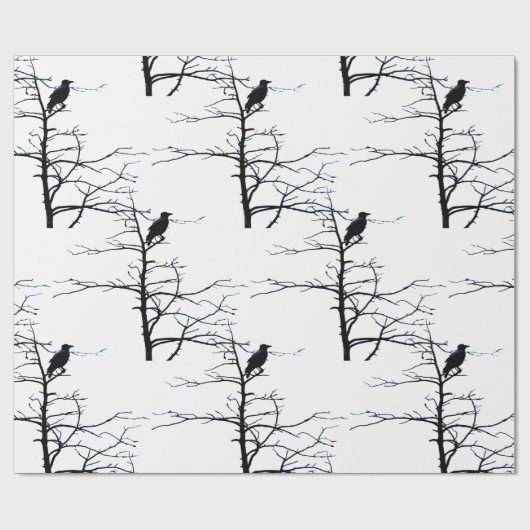 Vögel in Bäumen auf Zweigstelle-Silhouette Geschenkpapier (Flach)