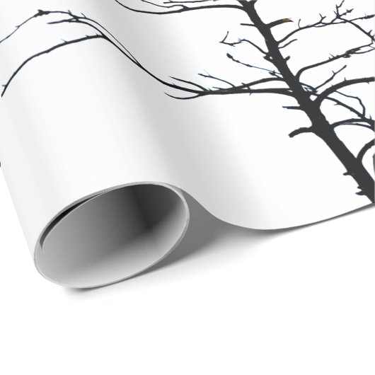 Vögel in Bäumen auf Zweigstelle-Silhouette Geschenkpapier (Rolleneckpunkt)