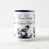 Vogel in Bloom | Lila und graue Harmonie Tasse (Zentrum)