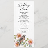Vogel in Blumen Hochzeit Menükarte (Vorderseite)