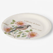 Vögel in Blumen Hochzeit Pappteller (Schrägansicht)