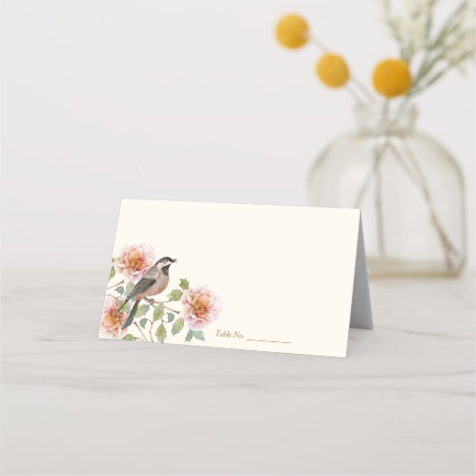 Vogel in Blumen Hochzeit Platzkarte (Vorderseite)