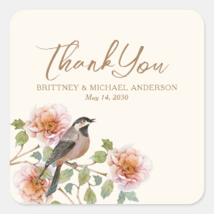 Vogel in Blumen Hochzeit Quadratischer Aufkleber