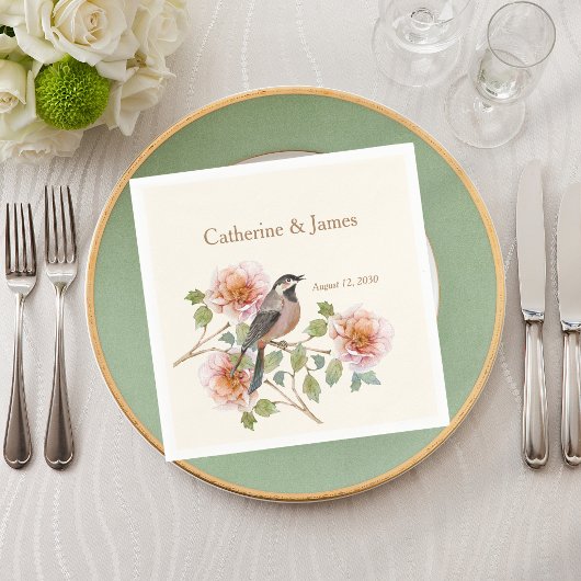 Vögel in Blumen Hochzeit Serviette