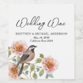 Vogel in Blumen Hochzeit Weinetikett (Einzelnes Label)