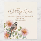 Vogel in Blumen Hochzeit Weinetikett (Einzelnes Label)