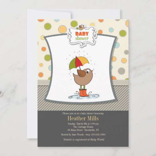 Vogel in Boots Dusche Einladung (Vorderseite)