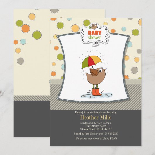 Vogel in Boots Dusche Einladung (Vorne/Hinten)