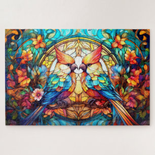Vögel in Buntglas und Aquarell Puzzle