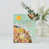 Vögel in der Blume Land Kindergeburtstag Party Einladung (Stehend Vorderseite)