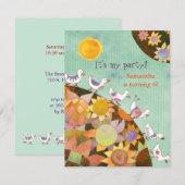 Vögel in der Blume Land Kindergeburtstag Party Einladung (Vorne/Hinten)