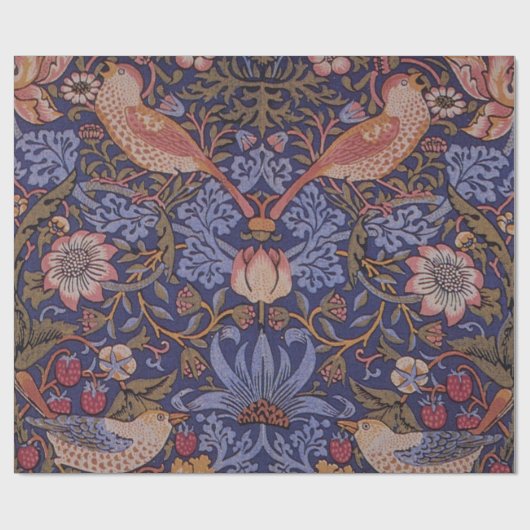 Vögel in der Blume und Erdbeerdesign Geschenkpapier (Flach)
