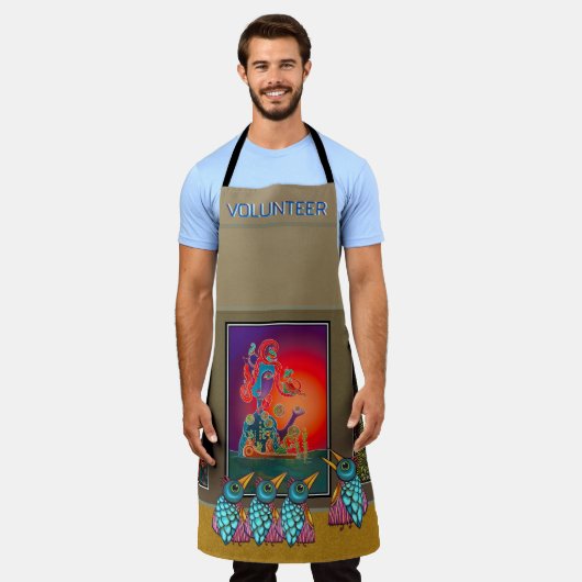 Vögel in der Galerie All-over-Print-Schürze Schürze (Getragen)