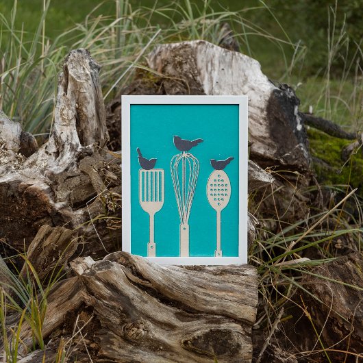 Vögel in der Küche Utensils Küche Themenposter Poster