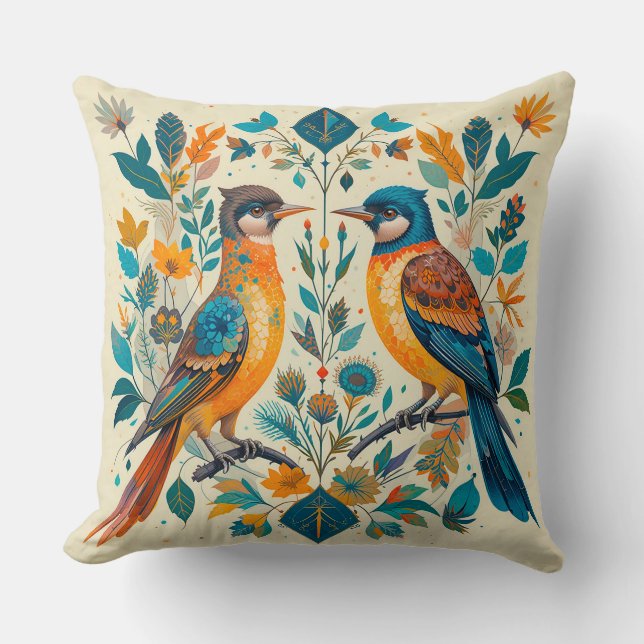 Vögel in der Natur mit geometrischen Elementen Kissen (Vorderseite)