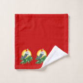 Vögel in der Weihnachtsmannmütze Badhandtuch Set (Waschlappen)