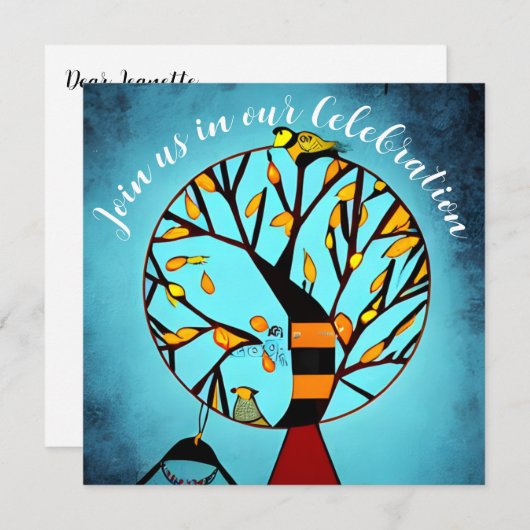 Vögel in einem Baum Ende der Chemo Krebs-Feier Einladung (Vorne/Hinten)