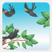 Vögel in einem Baum Quadratischer Aufkleber (Vorderseite)