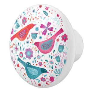 Vögel in einem Garten Moderne Boho Wasserfarbe Keramikknauf