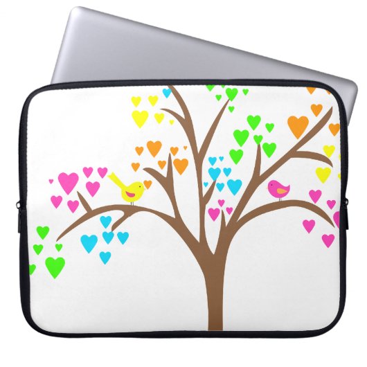 Vögel in einem Herz-Baum Laptopschutzhülle (Vorderseite)