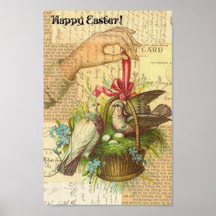 Vögel in einem Korb, Ostern Poster